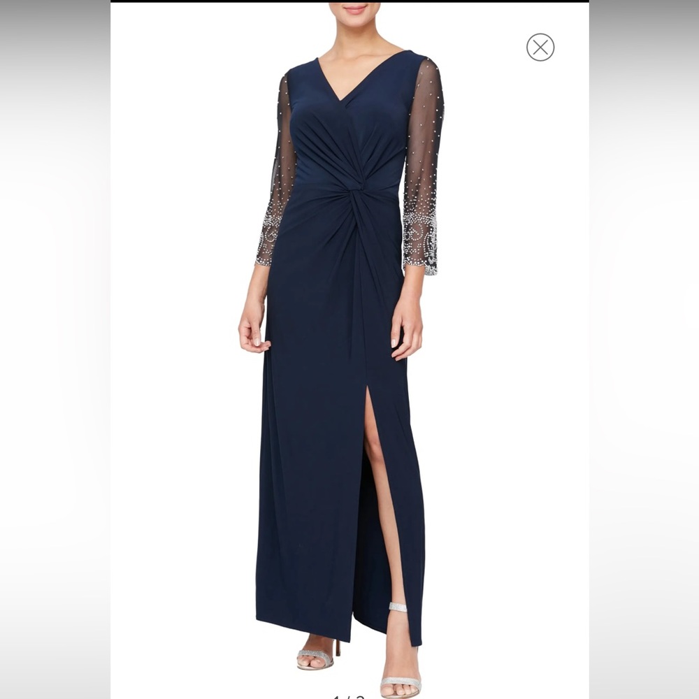 Beaded Long Sleeve Gown